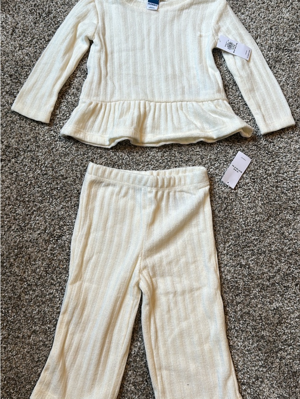 Old Navy Cream Ribbed Peplum Top & Leggings Set NWT 12-18 Months